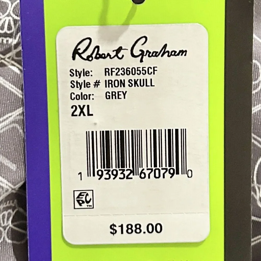 Robert Graham Men Size 2XL Iron Skull Grey Classic Fit Golf 1/4 Zip Pullover Top